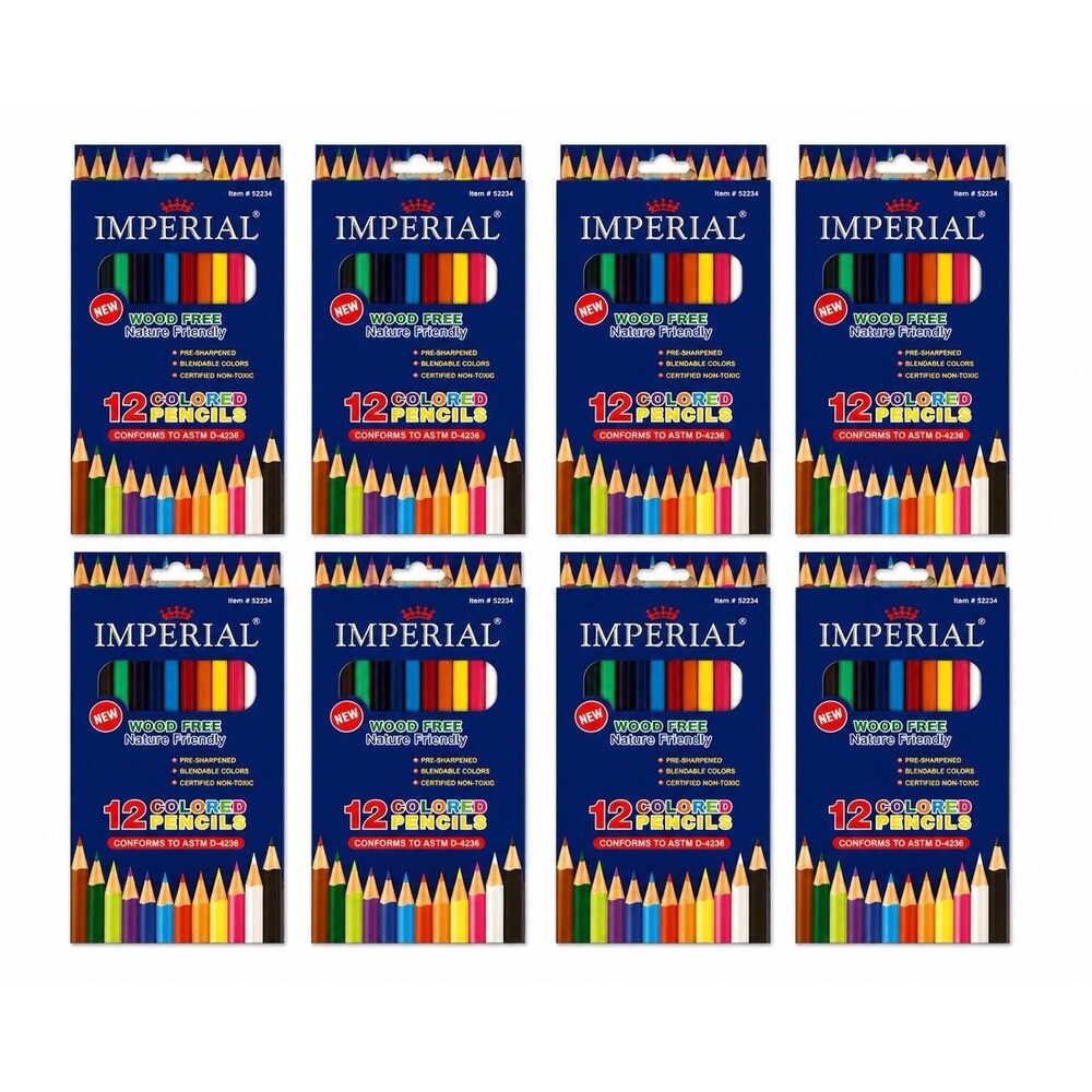 IMPERIAL 12 PACK ASSORTED COLORED PENCILS NEW WOOD FREE NATURE FRIENDLY 8 Lot